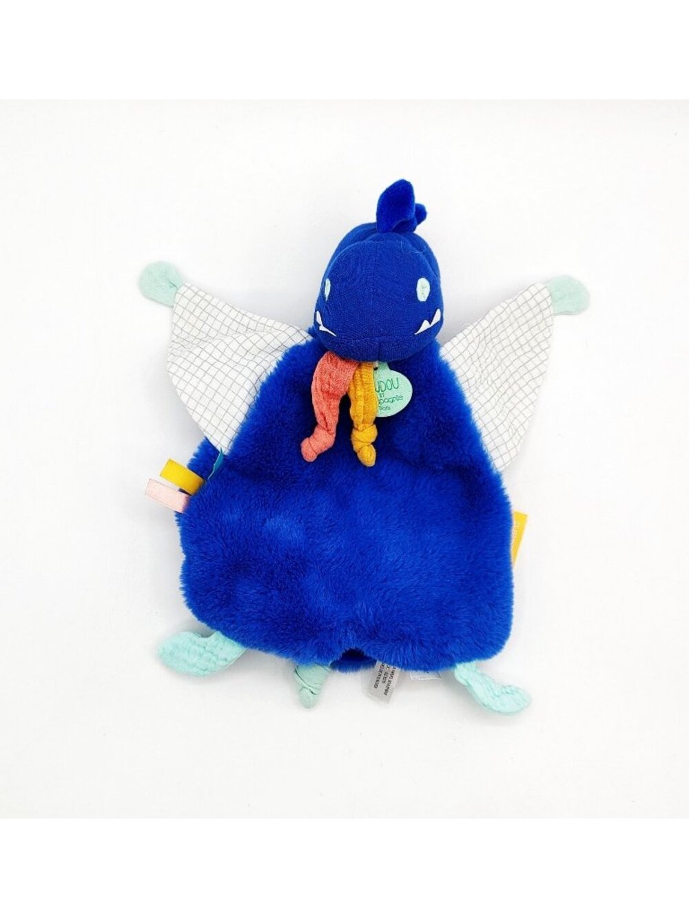 Doudou et Compagnie Calinosaure Plush Dinosaur Toy Baby Lovey Cobalt Blue